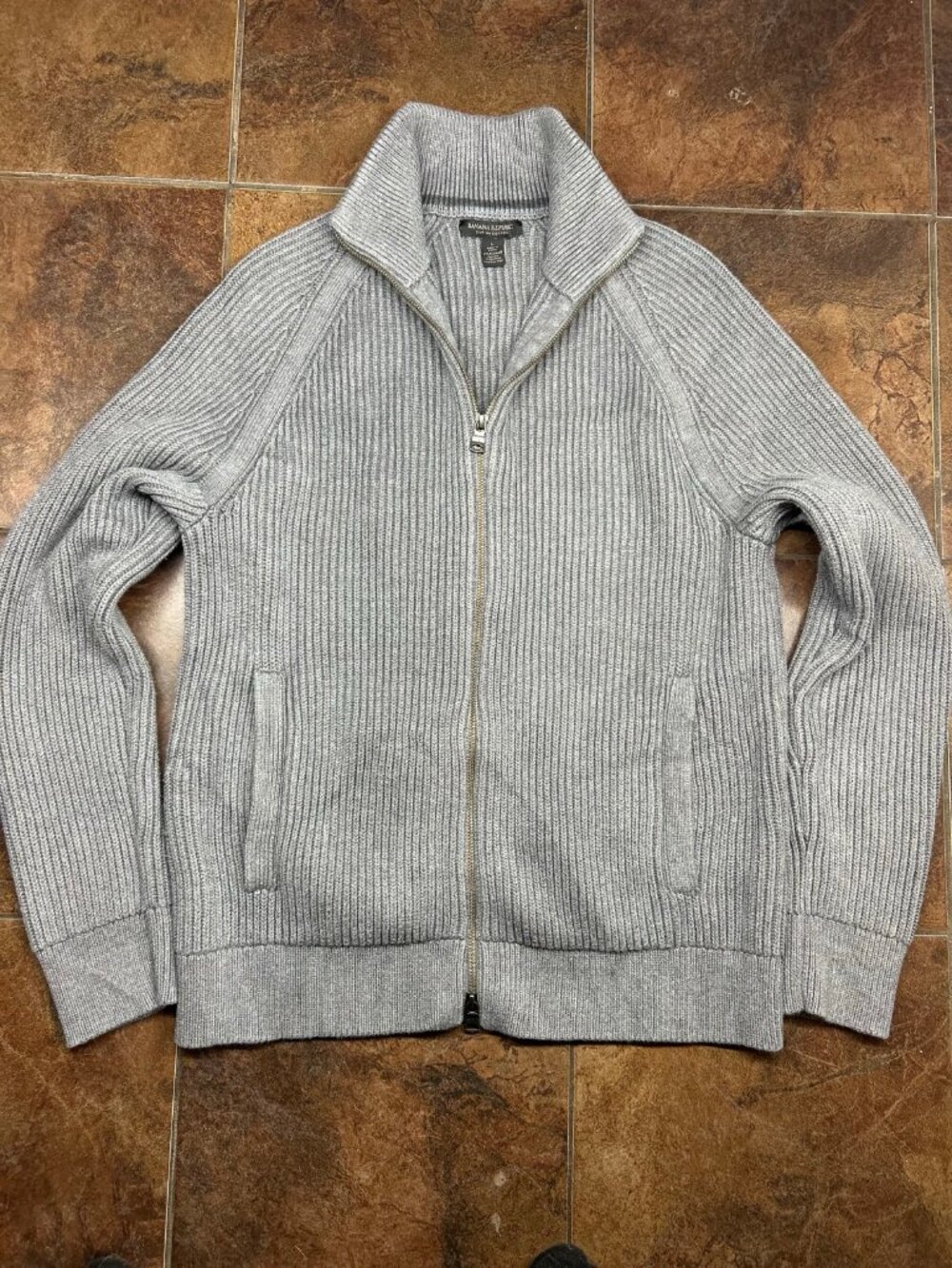 Banana Republic Mens Gray Full Zip Sweater Size L Supima Cotton
